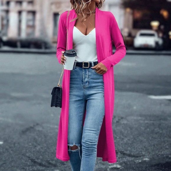 Hot Pink Casual Womens Solid Open Front Cardigan - Picture 5 of 5